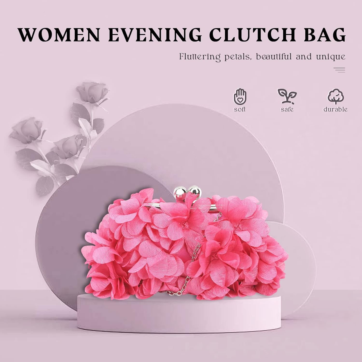Women Clutch Evening Bag Small Floral Purses with Chain for Wedding, Party, Prom