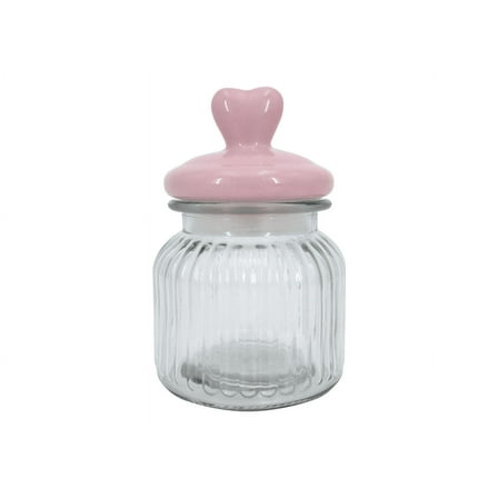 DT Valentines Decor - Small Ceramic Heart Lid and Glass Candy Jar