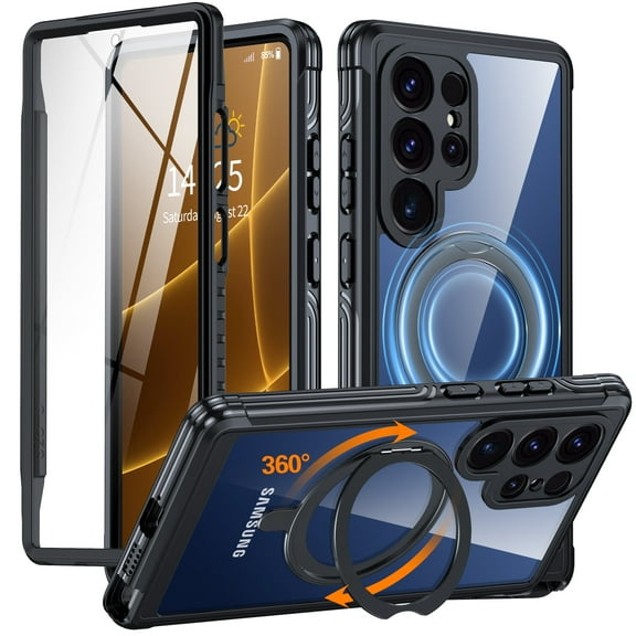 Rotatable Magnetic Stand for Samsung Galaxy S25 Ultra Case Built-in Screen Protector Kickstand