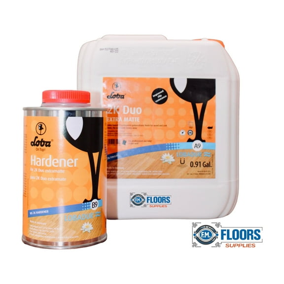 Loba 2K Duo Two Component water-based polyurethane finish for hardwood and cork flooring.
