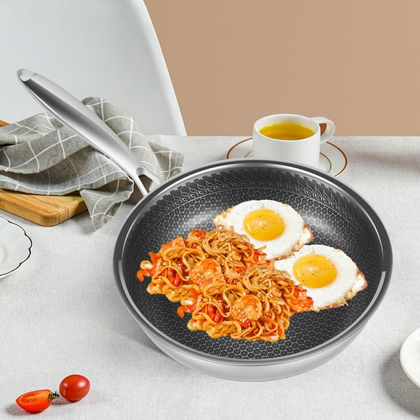 10-Inch Honeycomb Nonstick Frying Pan - Stainless Steel Skillet With Glass Lid, Induction Compatible