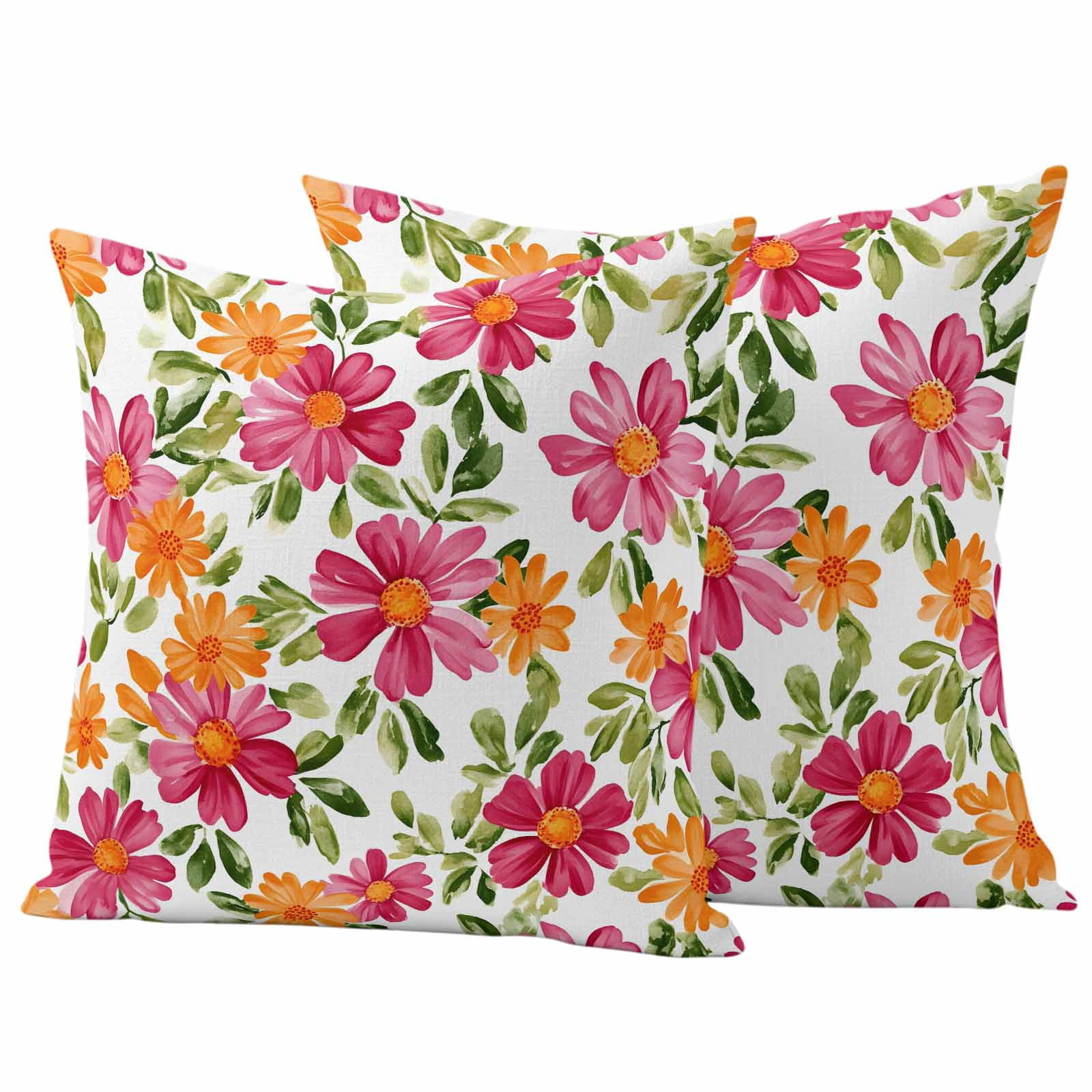 Pack of 2 Outdoor Pillow Covers 26x26 Inch Waterproof Pink Orange Floral Throw Pillow Covers,Decorative Couch Pillow Shams Protectors Spring Blossom Botanical Flowers Patio Pillowcases Cushion Covers