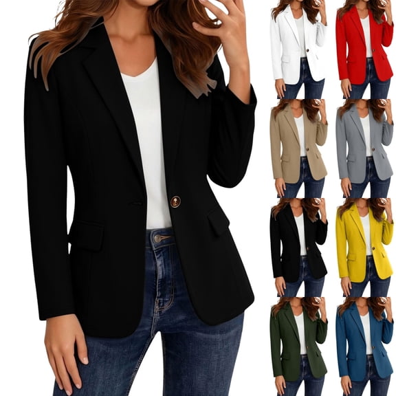 QINGFSAP Womens Open Front Cardigan Jacket Long Sleeve Solid Color Casual Work Blazer