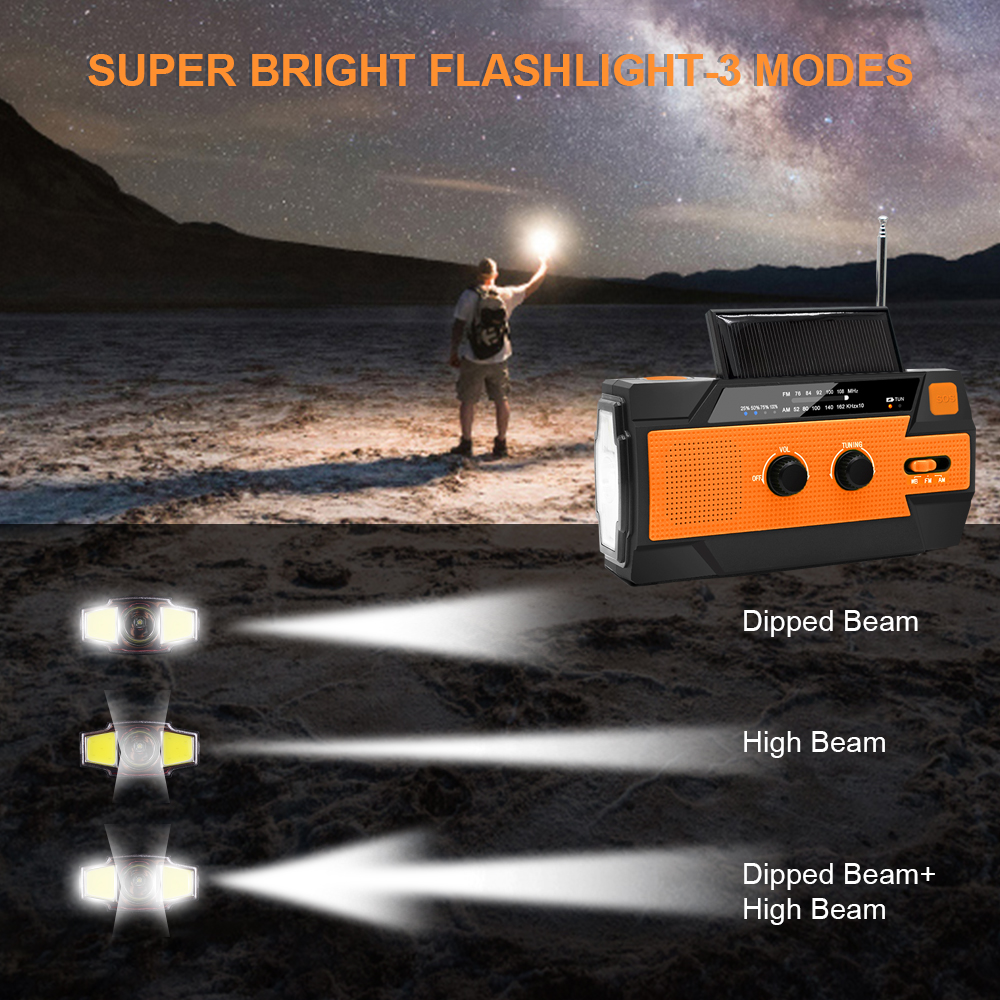 NPET Emergency Crank Radio，4000mAh-Solar Hand Crank Portable AM/FM/NOAA Weather Radio