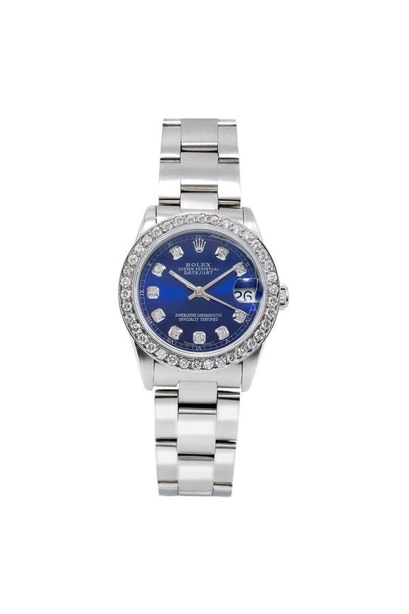 Pre-Owned Rolex Datejust 31MM 68240 Blue Diamond Dial Diamond Bezel Stainless Steel Oyster Bracelet 1.05ct