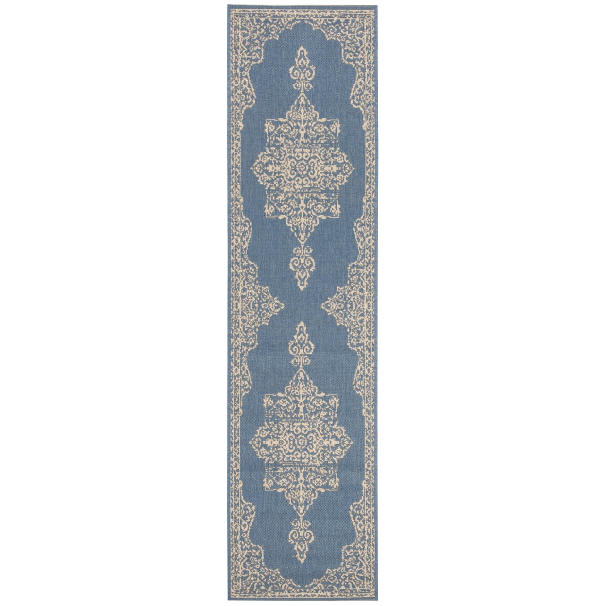 SAFAVIEH Beach House Harding Traditional Indoor/Outdoor Area Rug Cream/Blue, 4' x 6'