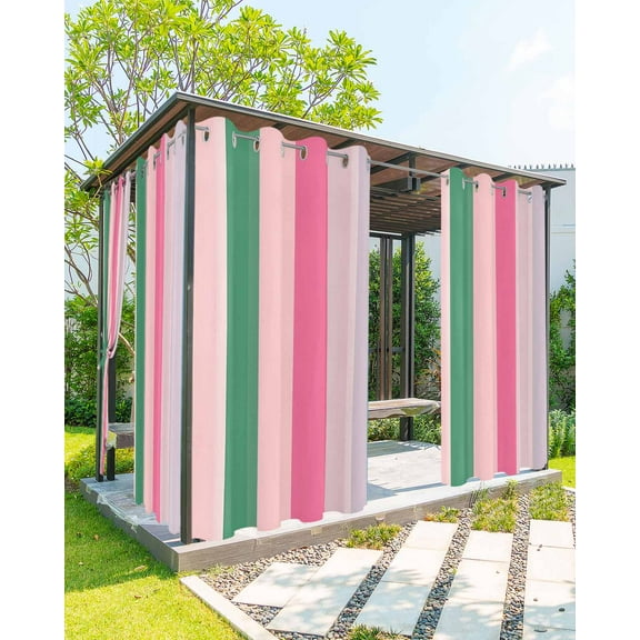 nqOlkjepod Outdoor Curtains for Patio Waterproof, Pink Green Blue Stripe Outdoor Privacy Panels Grommet, Farmhouse Stripes Contemporary Blackout Outside Curtains for Porch/Cabana 54"x95", 2 Panels