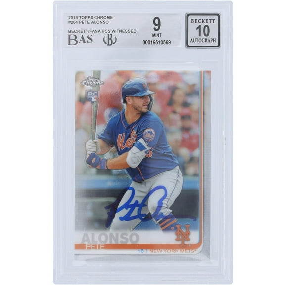 Pete Alonso New York Mets Autographed 2019 Topps Chrome #204 Beckett Fanatics Witnessed Authenticated 9/10 Rookie Card - Fanatics Authentic Certified