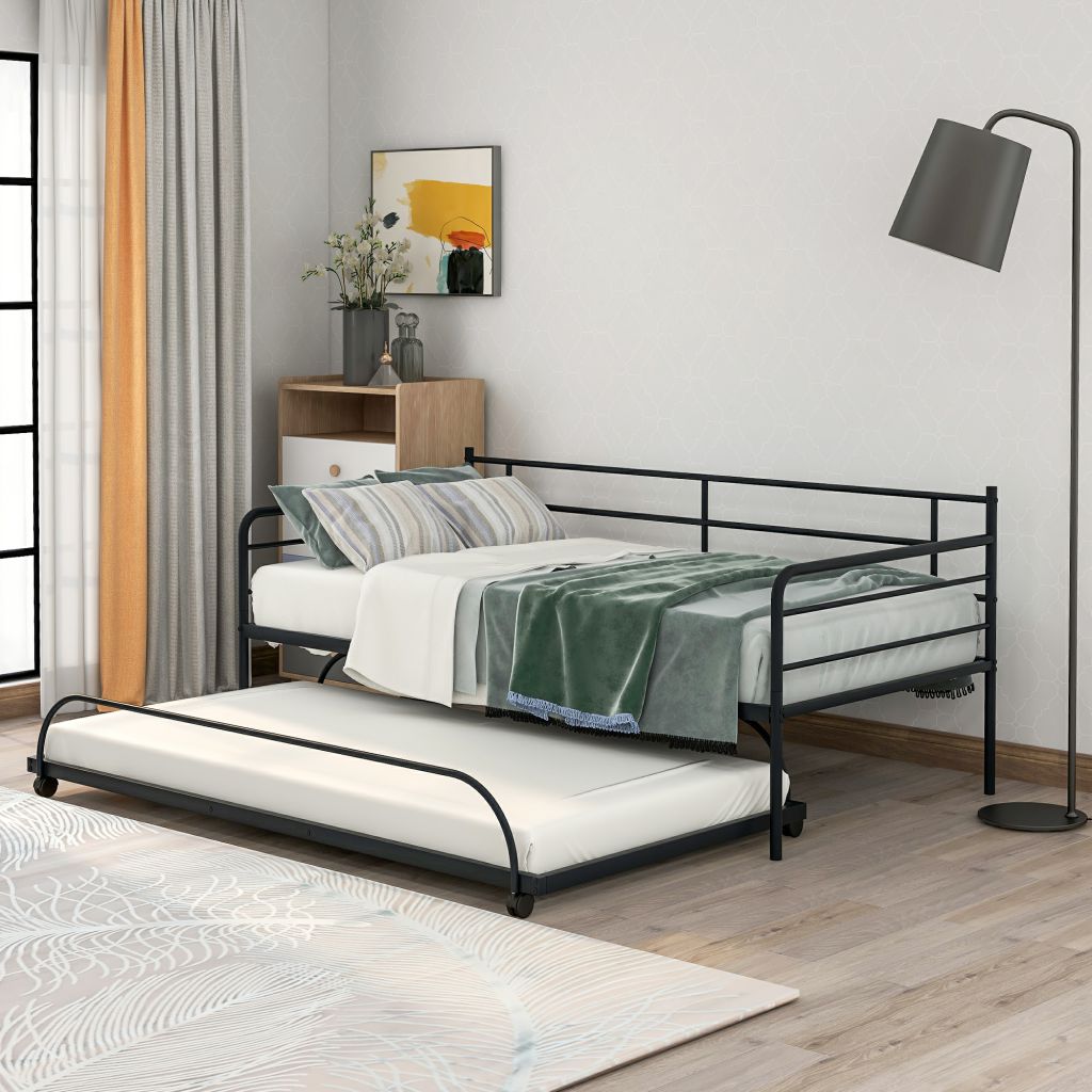 Metal Twin Daybed and Trundle Set, Daybed and Roll Out Trundle
