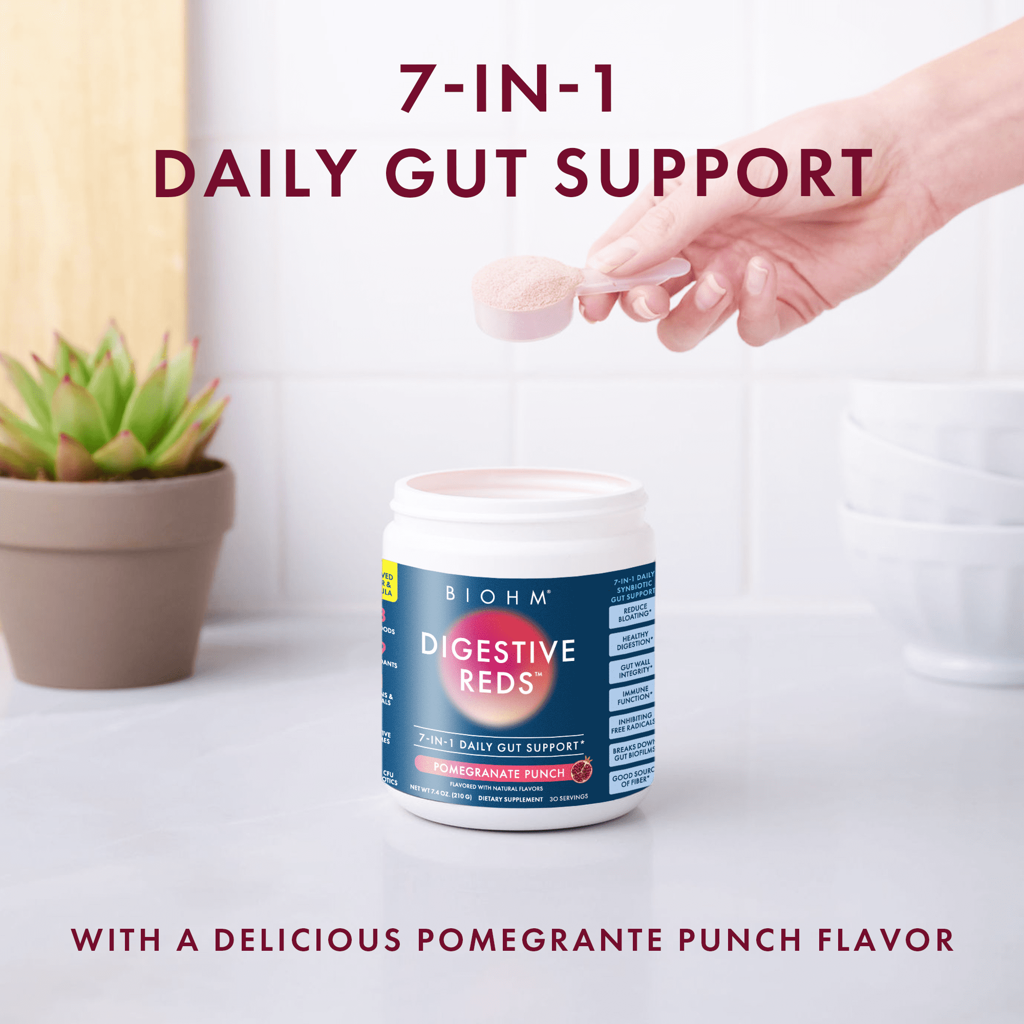 BIOHM Digestive Reds Powder, Probiotics, Red Berry Flavor, 7.4 oz, 30 Servings (Unisex)