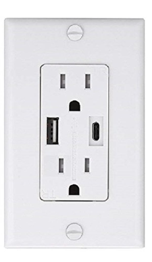 Teklectric 4.0A High Speed USB 15a Tamper Resistant Outlet with Type A