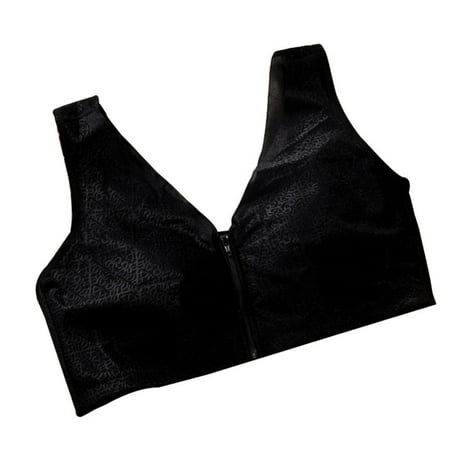 

Women Front Zipper Closure Bra Wirefree Anti-sagging Lace Push-up Bra Breast Lift Black 2XL