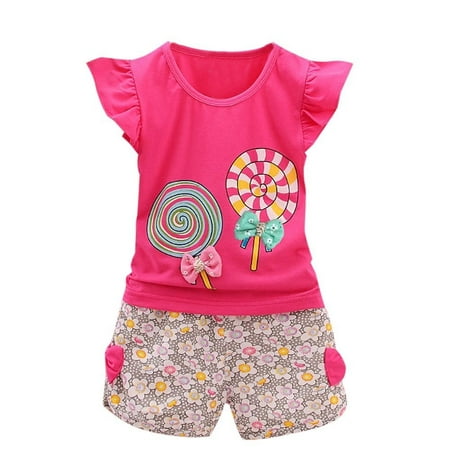 

Bescita 2Pcs Toddler Kids Baby Girls Outfits Lolly T-Shirt Tops+Short Pants Clothes Set