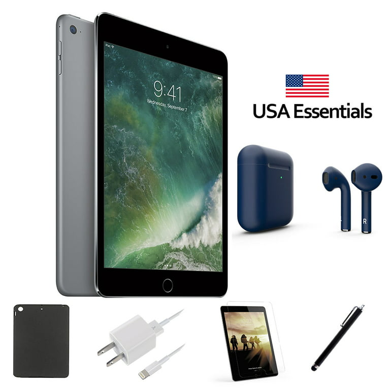 Restored | Apple iPad Mini 4 | 16GB Space Gray | Wi-Fi Only | Bundle:  Pre-Installed Tempered Glass, Case, Charger, USA Essentials Wireless  Bluetooth 