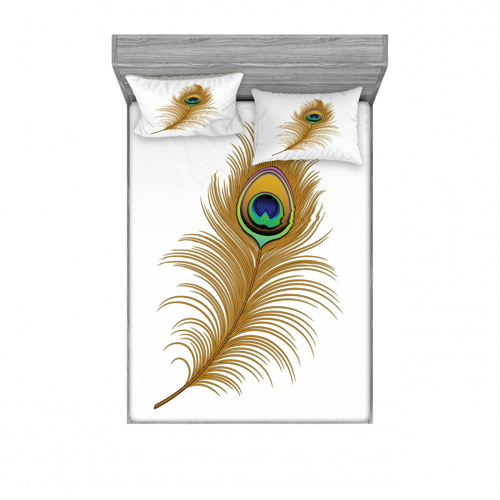 Peacock Bedding Set with Sheet & Covers, Exotic Alluring Bird with