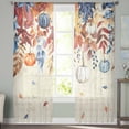 thumbnail image 3 of Orange Blue Leaves Fall Semi Sheer Curtains 63 Inch Length 2 Panels Set,Thanksgiving Small Pumpkins Weeping Sheer Kitchen Curtain Voile Window Curtain for Living Room Bedroom Rod Pocket Drapes, 3 of 7