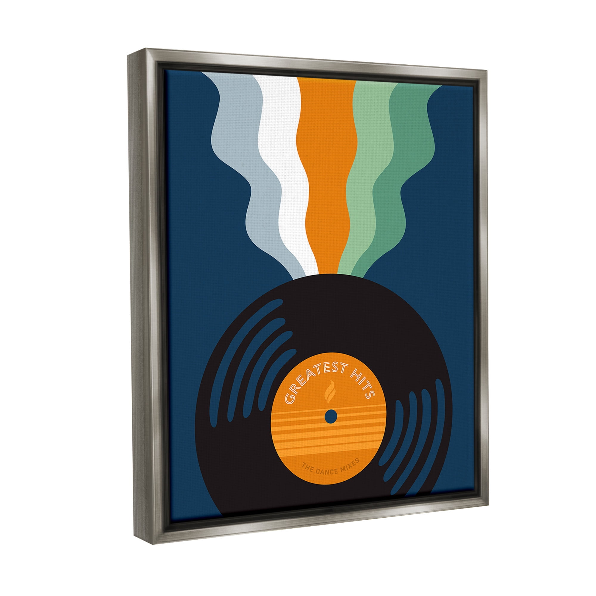 Stupell Industries Groovy Vinyl Record Novelty Painting Gray Floater Framed Canvas Art Print Wall Art, 25 x 31