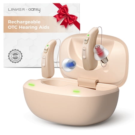 LINNER Hearing Aids for Seniors, Clarity Behind-the-Ear Rechargeable, Beige