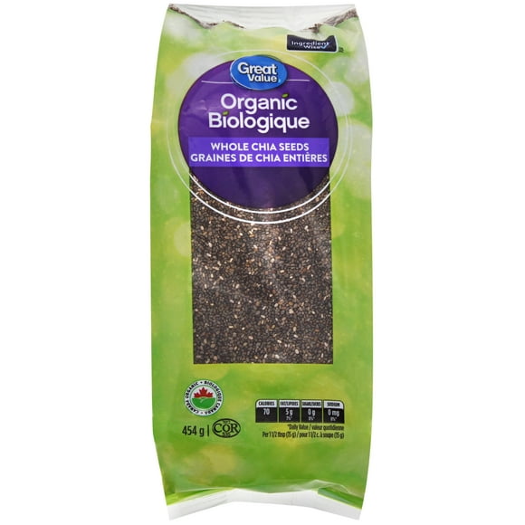 Great Value Organic Whole Chia Seeds, 454 g
