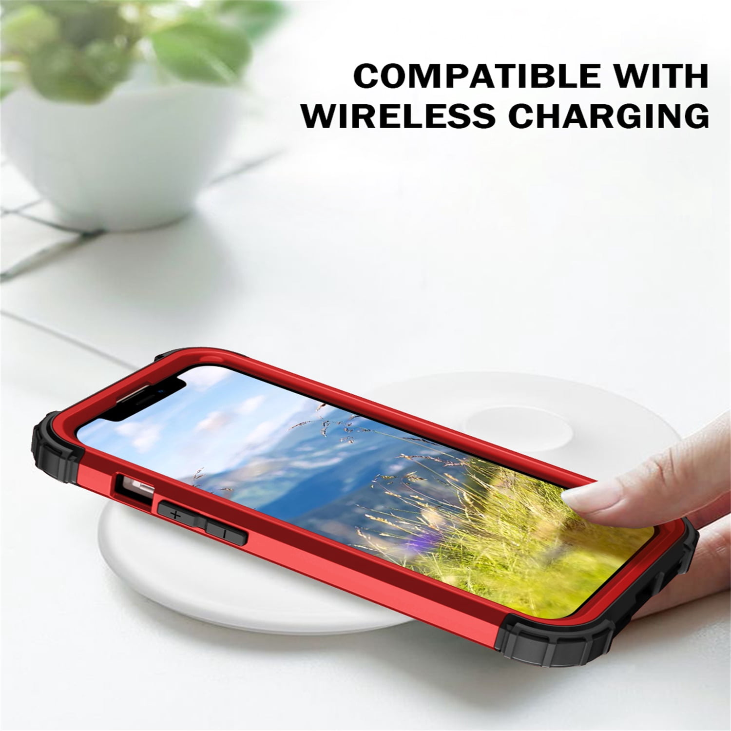 iPhone 14 Plus Case 6.7 inch 2022, Allytech Heavy Duty Hybrid Hard PC Back + Soft TPU Inner + Front PC Frame Drop Protection Case for iPhone 14 Plus  5G, Red