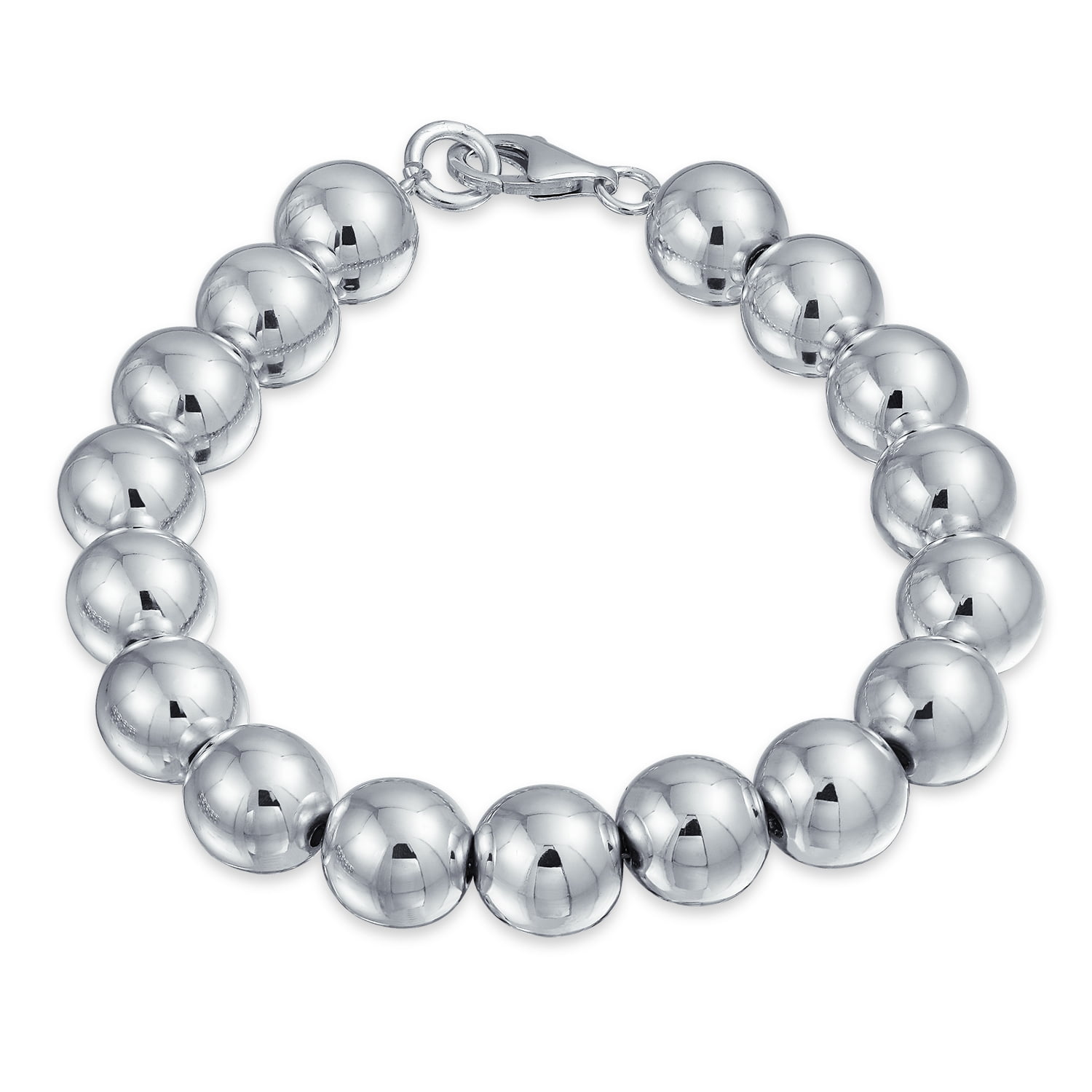 Round Ball Bead Strand Bracelet 10MM High 925 Sterling Silver 8 Inch