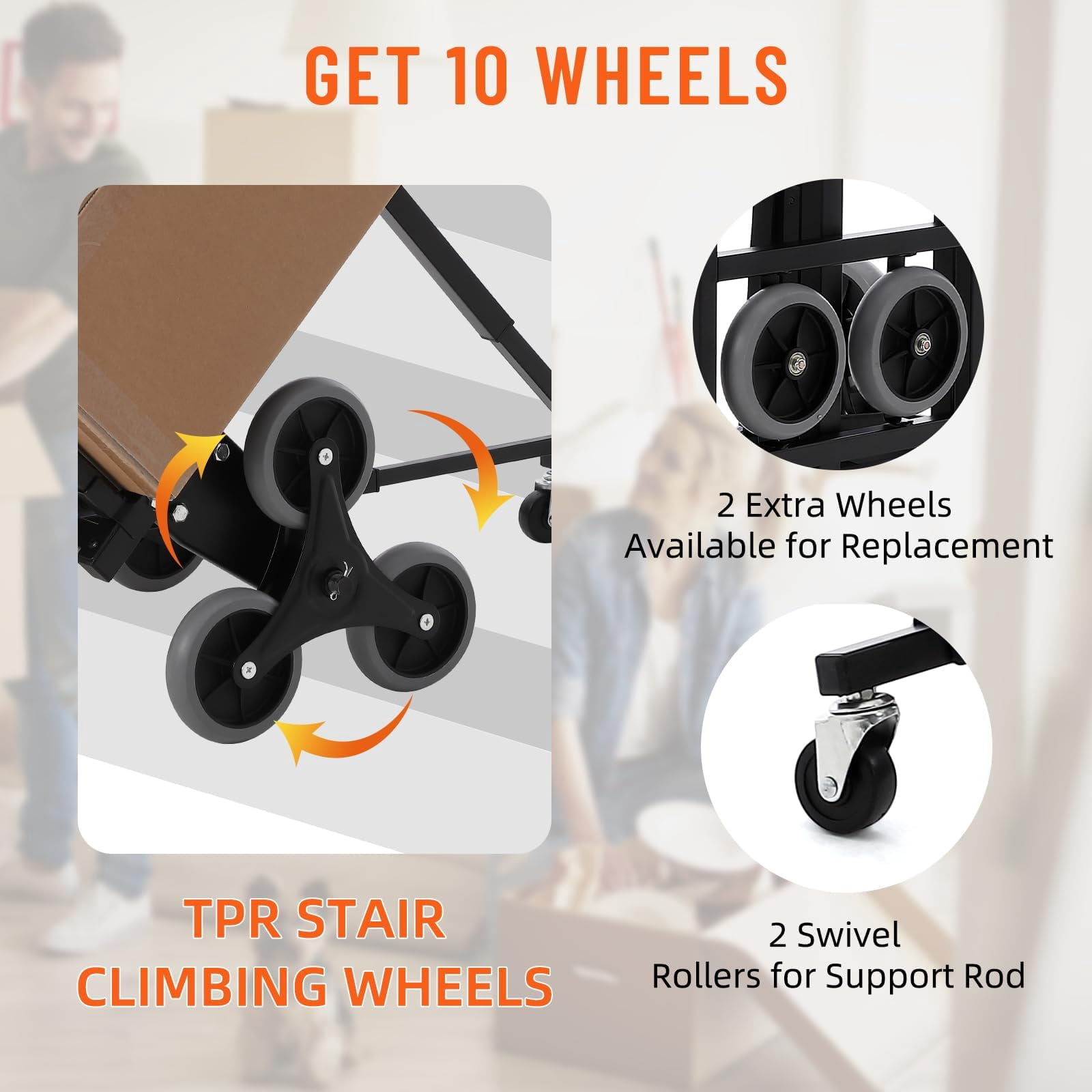 330 LBS Stair Climbing Dolly for Stairs, 10-Wheel Stair Climbing Cart, Folding Climber Hand Truck Dolly with Telescoping Handle for Moving, Office & Warehouse