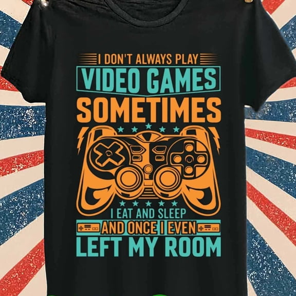 180GSM T-Shirt for Men Funny Graphic Casual Gift - Men's Video Game Lover T Black Gamer with Iconic Controller Gaming Logo