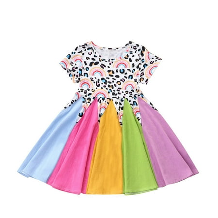 

Efsteb Fashion Cute Girls Dresses Kids Toddler Baby Girl Clothes Crewneck Printed Short Sleeve Dresses Causal Summer Princess Dress Sundress Black （2-3 Years）