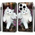 thumbnail image 1 of SaniMore Wallet Case for iPhone 14 Pro Max 6.7" 2022, PU Leather Color Painting Kickstand Wrist Strip Magnetic Clasp Cash Pocket Card Holders Shockproof Full Protective Case, White Cat, 1 of 9