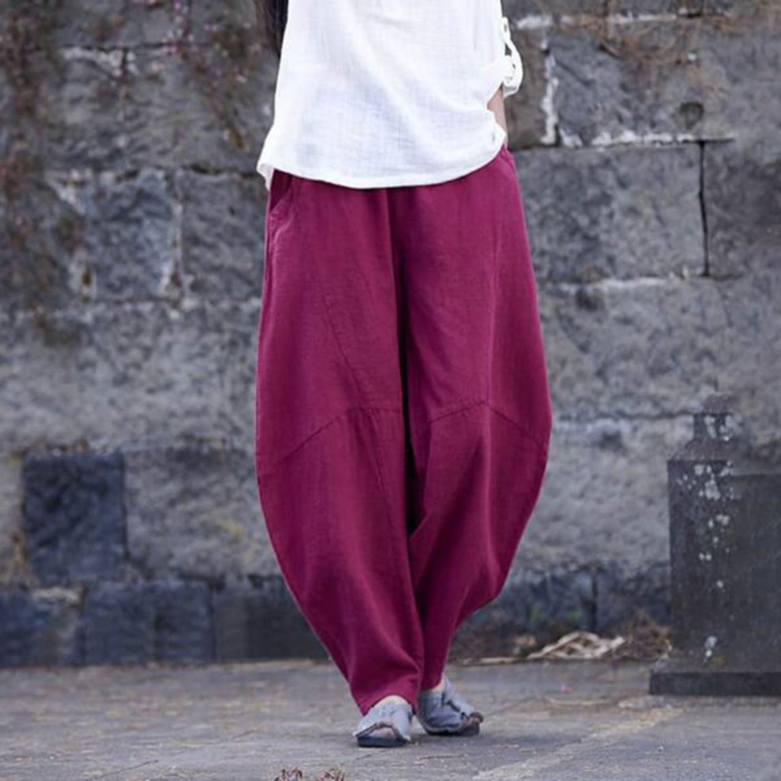 CZHJS Women's Solid Color Cotton Linen Pants Clearance 2023 Summer