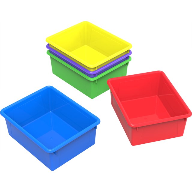 Storex Plateau de Rangement Profond, Format Lettre, 10 x 13 x 5 Pouces, Couleurs Assorties, Lot de 5