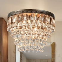 Vintage Antique Bronze Semi Flush Mount, 15 Inch Crystal Droplets Flush Mount Light, Unique Elegant Metal Close to Ceiling Light for Lving Room, Dining Room, Bedroom