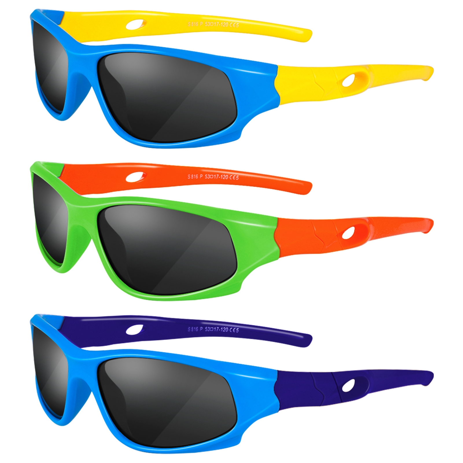 Hengguang 3 Pack Flexible Kids Polarized Sunglasses, Children's Flexible Frame, 100% UV400 Protection Sunglasses Boys and Girls Riding Glasses, Sport Sunglasses for Children Age 3-10