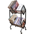 thumbnail image 1 of RANXFLOAT Vinyl Record Storage Rack, 2 Tier Record Organizer with Wheels, 200 LP Albums Storage Rack Shelf, Metal Records Display Shelf Organizer for Magazines, Books, Office Files, Black, 1 of 7