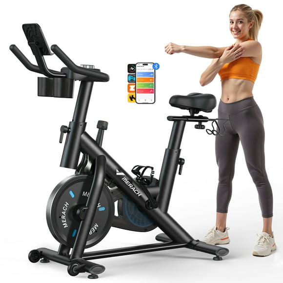 MERACH Exercise Bike Magnetic Home Stationary Bike with Free App Quiet Indoor Cycling Bike with 270lbs Weight Capacity Dumbbell Rack