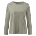 thumbnail image 3 of Azrian Women Casual Solid Round-Neck Lace Hollow Out Long Sleeve Pullover Slimming Blouse T-shirt Tops, 3 of 5