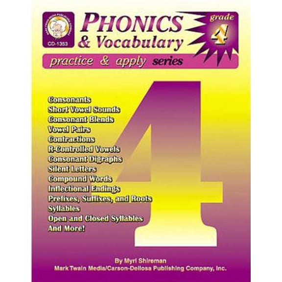 Pre-Owned Mark Twain Phonics and Vocabulary 4th Grade Workbook, Vowels, Digraphs, Silent Letters, Prefixes, Suffixes, and More Language Arts, ELA Classroom or ... (Paperback) 1580371310 9781580371315