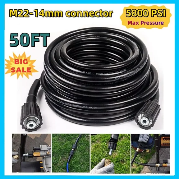 50ft High Pressure Washer Hose 5800PSI M22-14mm Power Washer Extension Tube