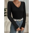 thumbnail image 4 of MOYIKO V Neck Long Sleeve Shirts for Women Fitted Thermal Lightweight Trendy Tops, 4 of 7