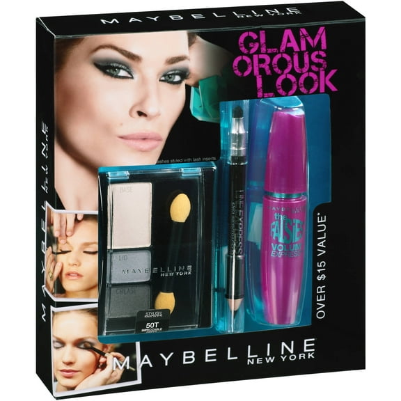 Maybelline Glamorous Look The Falsies Mascara (Very Black)   Eyeliner (Ebony Black)   Eye Shadow Trio (Impeccable Greys) Set.