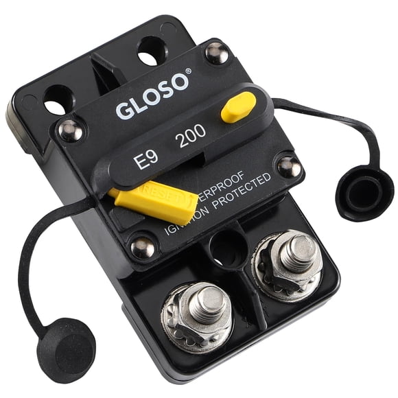 GLOSO Circuit Breaker E9C 200A Waterproof Auto Rese Breaker for Car Truck RV Automotive Marine Boat Trolling Motor & Custom Wiring Audio Battery Protection Side by Side Stud IP67 Hi-Amp (200A)