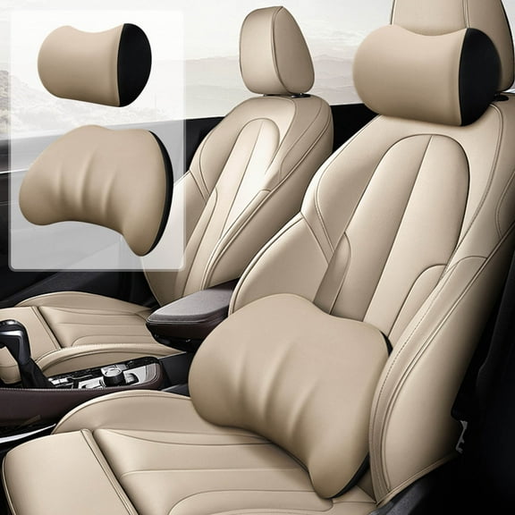 Car Lumbar Support Pillow and Car Neck Pillow Kit, Ergonomic Car Seat Headrest Neck Rest Cushion Lumbar Support Pillow, Memory Foam & Breathable Removable Cover for Neck Back Pain Relief