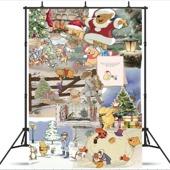 Winnie the pooh Christmas Poster Wall Decor Birthday Banner Backdrop Background Party Supplies Taspestry