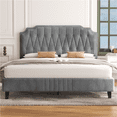 thumbnail image 2 of Renwick Upholstered Platform Queen Bed with Adjustable Headboard, Light Gray, 2 of 9