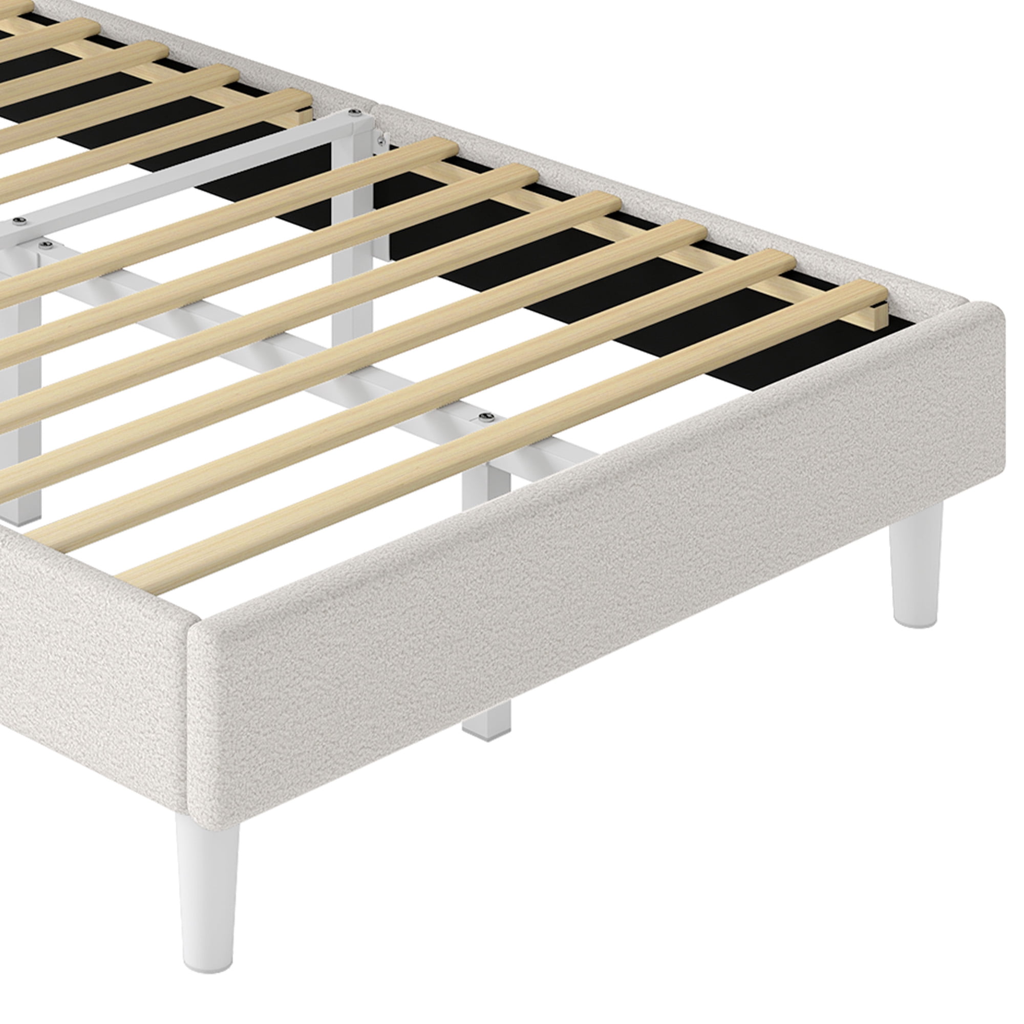 Uforic Twin Bed Frame with LED Headboard, Charging Ports, Storage Shelf, Boucle Upholstery, No Box Spring Needed, Cream