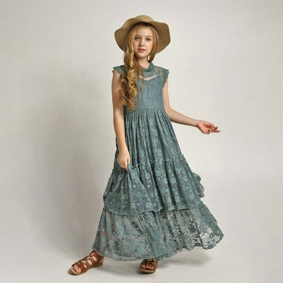 Little Girls Dresses Girls Flower Girl Dress Sleeveless Tulle Dress Party Dresses for Girls Dark Green Dress Girl Toddler Fancy Dress Birthday Dress 6-7 Years