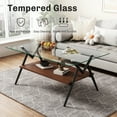 thumbnail image 6 of Modern Coffee Table,Rectangle Coffee Table with Tempered Glass Top with Wood Shelf,2-Tier for Home Living Room,Transparent Glass+Brown Wood+Black Leg, 6 of 7