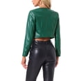 thumbnail image 3 of Chaqueta de cuero PU Faux INSPIRE CHIC para mujer, abrigo corto de manga larga, abierto, color verde M, 3 of 5