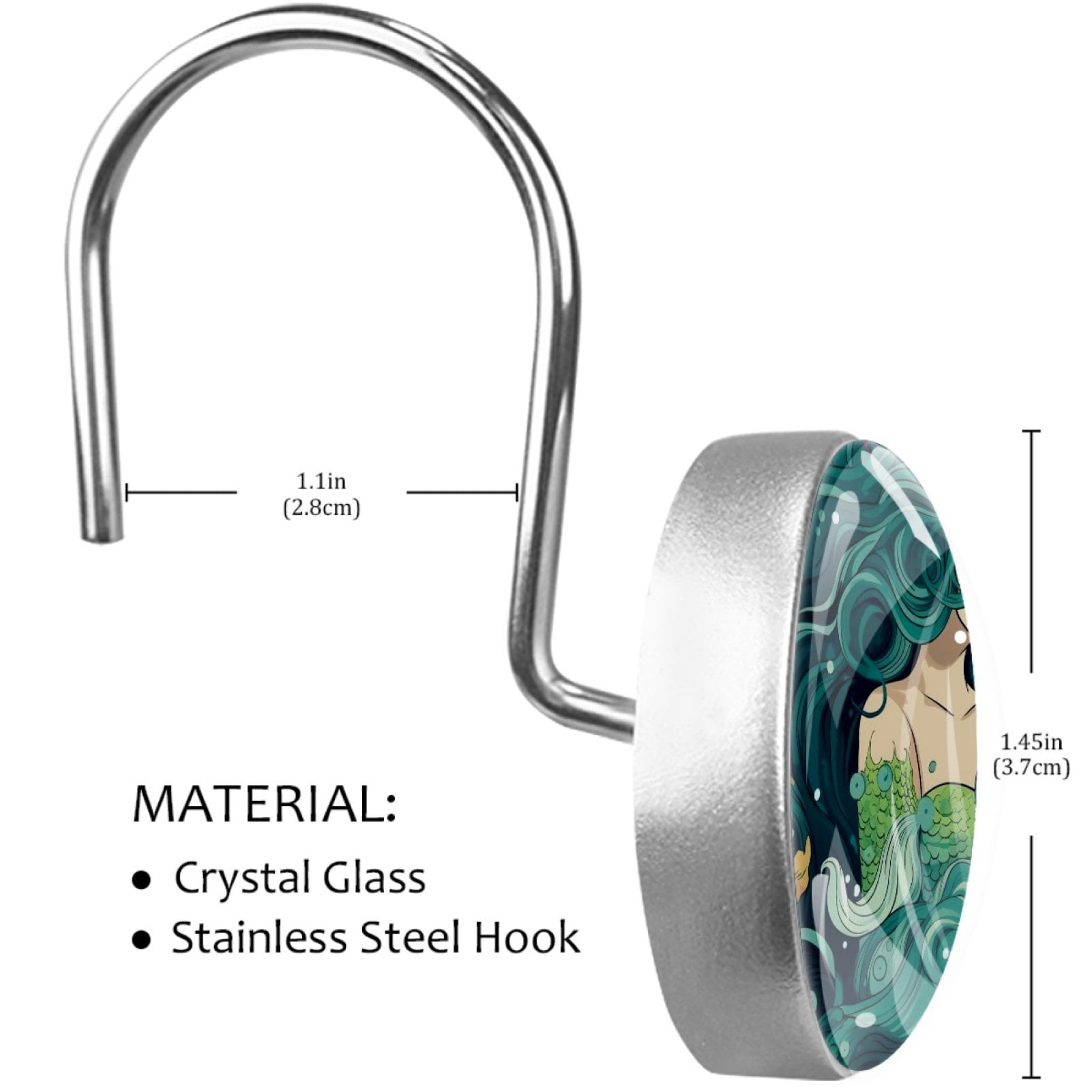 HemaKayy 12 Pcs Decorative Shower Curtain Hooks - Stainless Steel Rings for Bathroom Décor - Easy Glide & Secure Hold - Perfect Decoration for Bathroom Shower Rods - Ocean World Mermaid