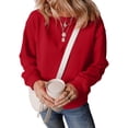 thumbnail image 6 of Womens Crew Neck Sweatshirts Long Sleeve Fall Casual Basic Pullover Loose Fit Top Sweatshirt Fashion Red XL, 6 of 6